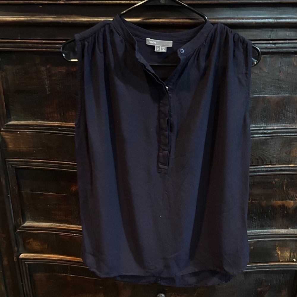 Vince Womens Top 2 Blue Sleeveless Blouse Keyhole Rayon High Neck Vent Sides